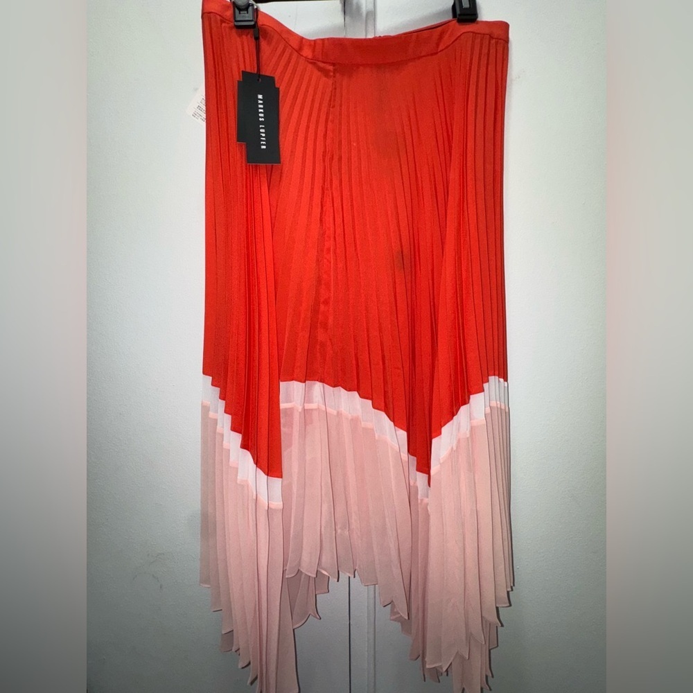 Markus Lupfer Runway Fall 2019 Chloe pleated asymmetrical color block pink skirt